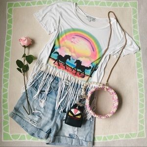 WILDFOX CUTE RAINBOW TEE WITH FRINGE